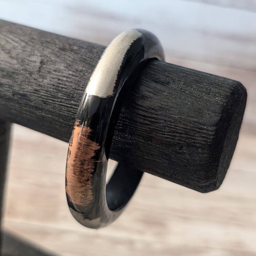 Vintage Bracelet Black Bangle with Bronze & Silver Tone Design